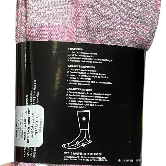 Harley-Davidson Heathered Pink All Weather Socks, 2 Pairs, Size M, NWT - Picture 5 of 6